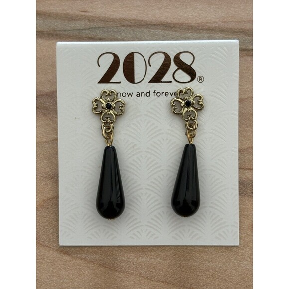2028 Opulent Gold-Tone Teardrop Dangle Drop Earrings - Picture 1 of 3